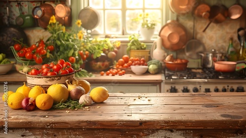 Fresh Organic Kitchen Ingredients on Wooden Countertop