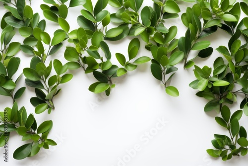 Vibrant green leaves and branches on clean white background, nature concept for design and wallpaper