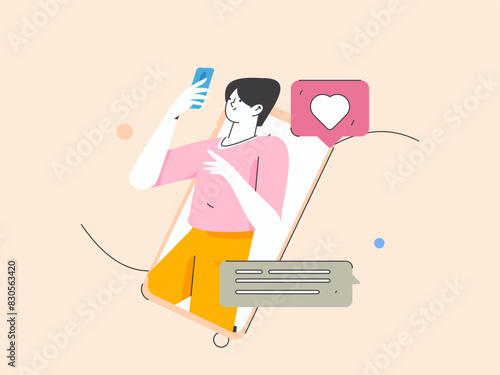 Virtual characters social communication concept business flat vector hand drawn illustration
