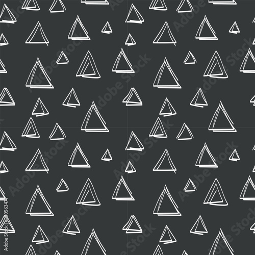 Black and white doodle seamless patterns. Vector illustration. Black line. Triangle