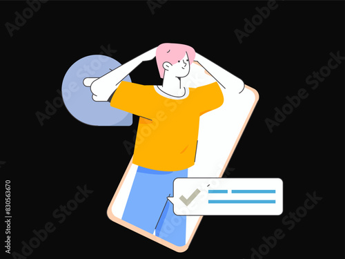 Virtual characters social communication concept business flat vector hand drawn illustration
