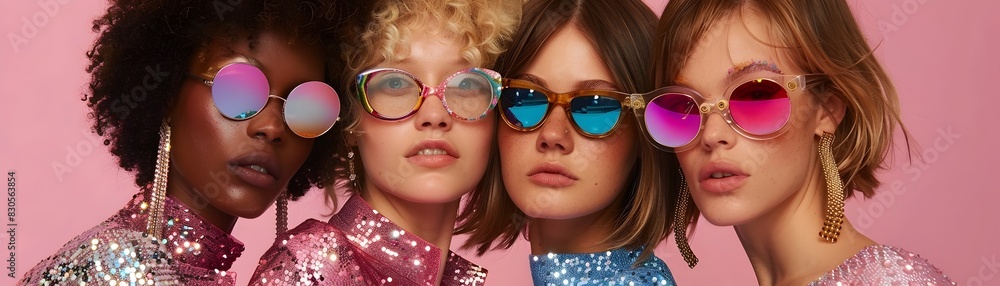 Glittering 1970s Disco Fashion Shoot with Retro Styled Models in Vibrant Platform Shoes and Sparkly Outfits Glittering 1970s Disco Fashion Shoot with Retro Styled Models in Vibrant Platform Shoes and Sparkly Outfits