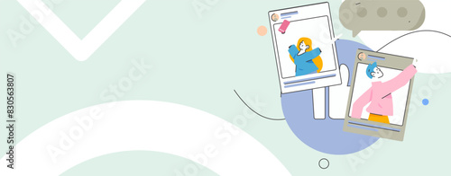 Virtual characters social communication concept business flat vector hand drawn illustration
