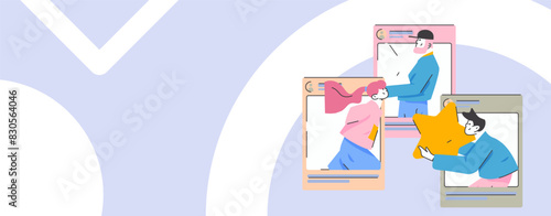 Virtual characters social communication concept business flat vector hand drawn illustration
