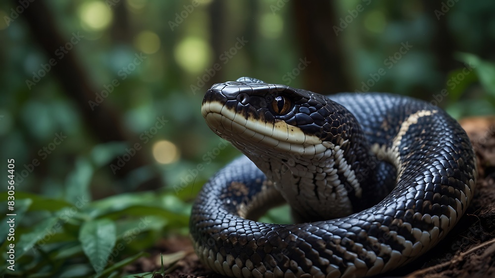 portrait of a beautifully patterned snake relaxing on a tree trunk with a blurred background portrait of a beautifully patterned snake relaxing on a tree trunk with a blurred background
