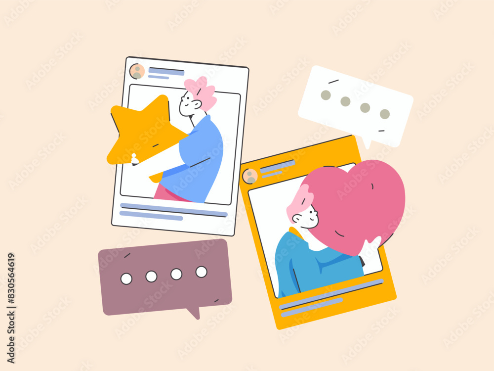 Virtual characters social communication concept business flat vector hand drawn illustration
Virtual characters social communication concept business flat vector hand drawn illustration