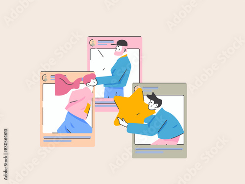 Virtual characters social communication concept business flat vector hand drawn illustration
