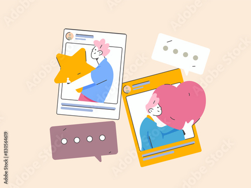 Virtual characters social communication concept business flat vector hand drawn illustration
