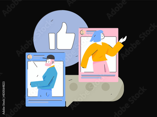 Virtual characters social communication concept business flat vector hand drawn illustration
