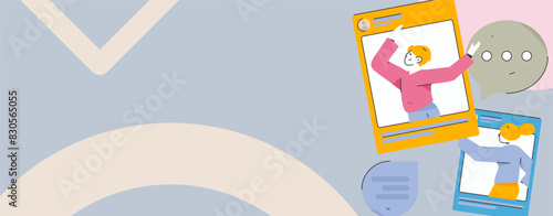 Virtual characters social communication concept business flat vector hand drawn illustration

