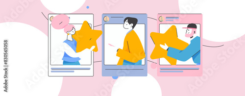 Virtual characters social communication concept business flat vector hand drawn illustration

