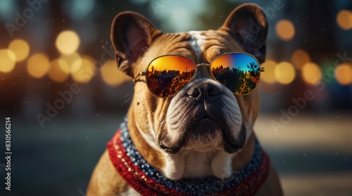 Vibrant cartoon depiction of a bulldog donning trendy sunglasses, rendered in stunning 4K resolution for maximum visual impact