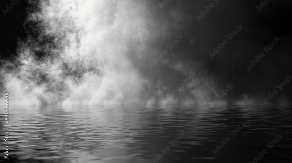 Misty Landscape Over Calm Waters, Generative AI