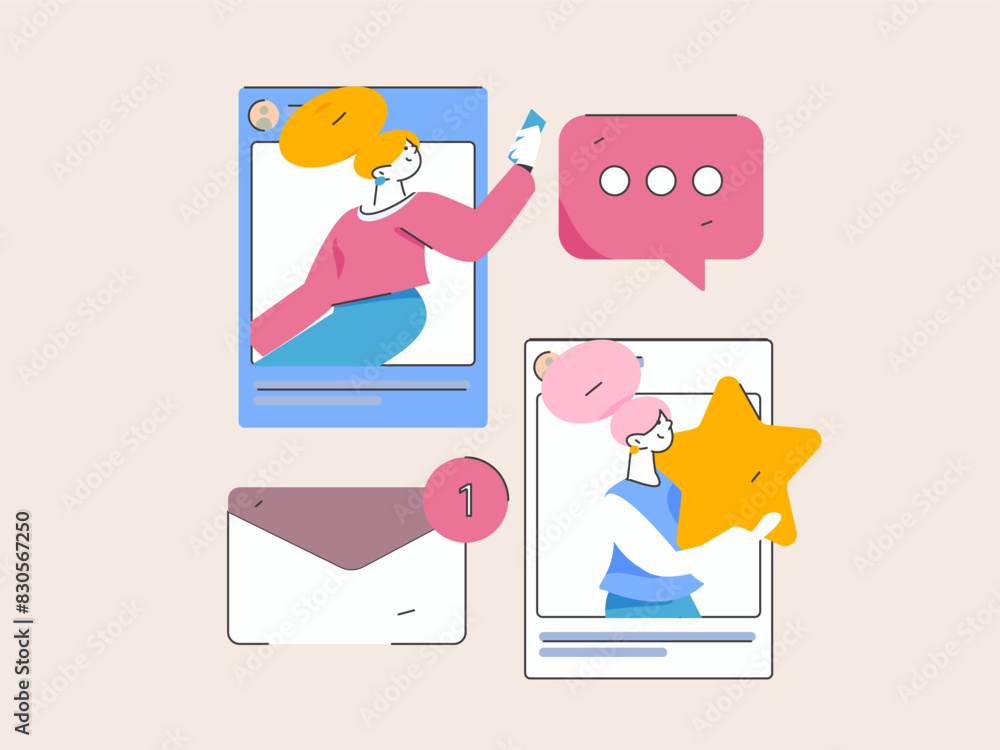 Virtual characters social communication concept business flat vector hand drawn illustration
Virtual characters social communication concept business flat vector hand drawn illustration