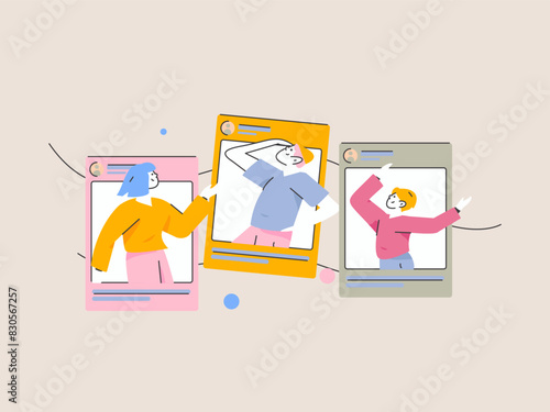 Virtual characters social communication concept business flat vector hand drawn illustration
