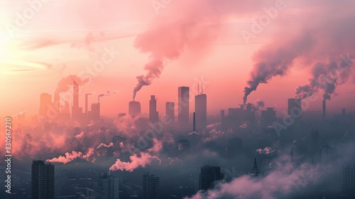 City Skyline Skyscraper with Air Pollution 