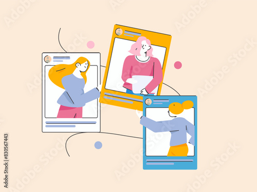 Virtual characters social communication concept business flat vector hand drawn illustration
