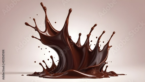 A splash of rich, dark chocolate liquid against a light background , creating an abstract and dynamic visual effect