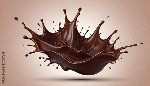 A splash of rich, dark chocolate liquid against a light background , creating an abstract and dynamic visual effect