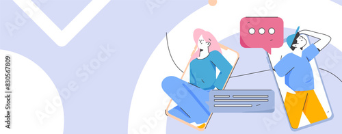 Virtual characters social communication concept business flat vector hand drawn illustration
