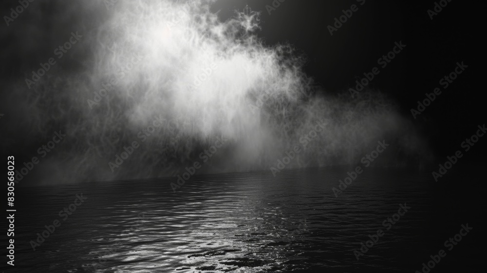 Misty Water Reflection at Night, Generative AI