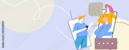 Virtual characters social communication concept business flat vector hand drawn illustration
