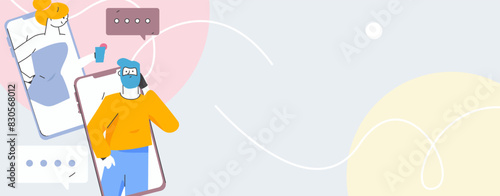 Virtual characters social communication concept business flat vector hand drawn illustration
