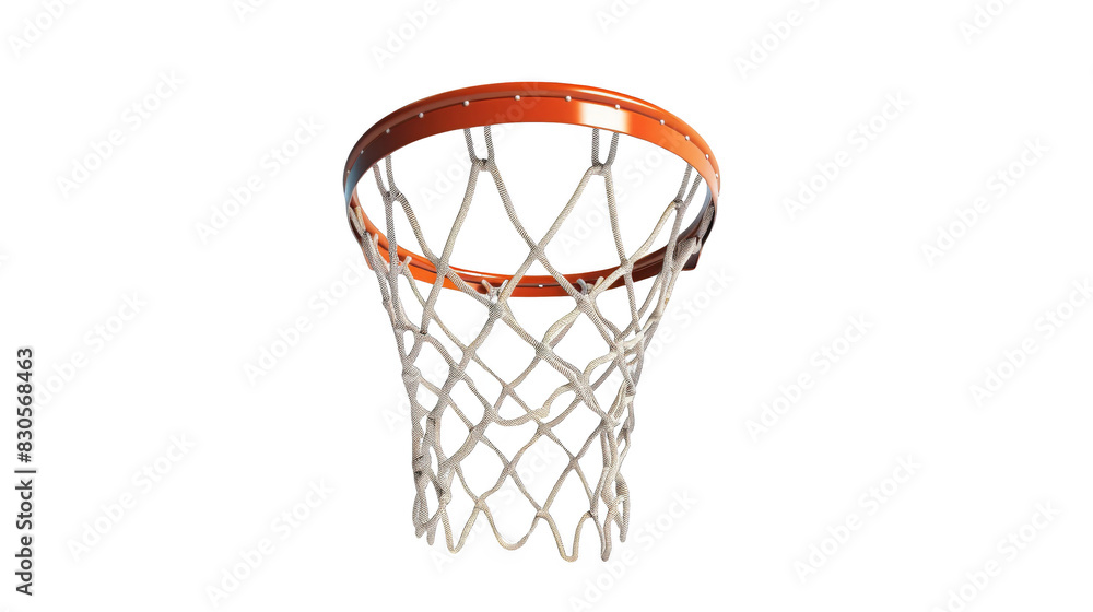 A basketball net with a white background. The net is made of metal and has a brown rim, isolated on transparent background A basketball net with a white background. The net is made of metal and has a brown rim, isolated on transparent background