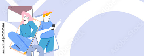 Virtual characters social communication concept business flat vector hand drawn illustration

