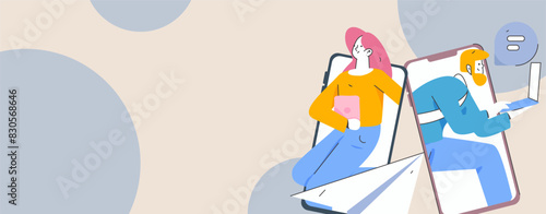Virtual characters social communication concept business flat vector hand drawn illustration

