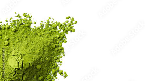 Heap of green matcha tea powder on transparent background