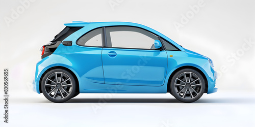 A blue car with a black bumper and a black bumper Blue city car with blank surface for your creative design d rendering  