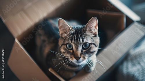 箱の中に入って見つめるネコ © 敬一 古川