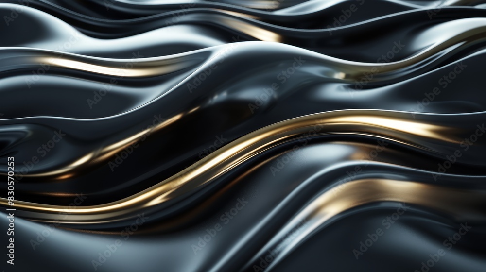 A tight shot of a metallic surface exhibiting wavy lines, with a golden stripe positioned at the bottom A tight shot of a metallic surface exhibiting wavy lines, with a golden stripe positioned at the bottom