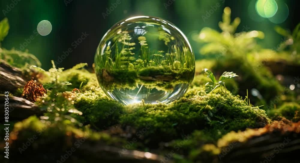 A glass ball in the middle of a forest A glass ball in the middle of a forest