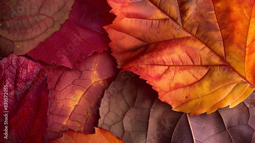 A pile of autumn leaves with a variety of colors  including red  yellow