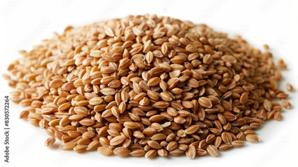 A stack of brown flax seeds against a white backdrop, accompanied by a clipping path upward and to the left of the frame A stack of brown flax seeds against a white backdrop, accompanied by a clipping path upward and to the left of the frame