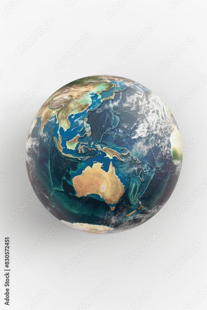 A globe of the earth with Australia and the Pacific Ocean. The globe is white and blue A globe of the earth with Australia and the Pacific Ocean. The globe is white and blue