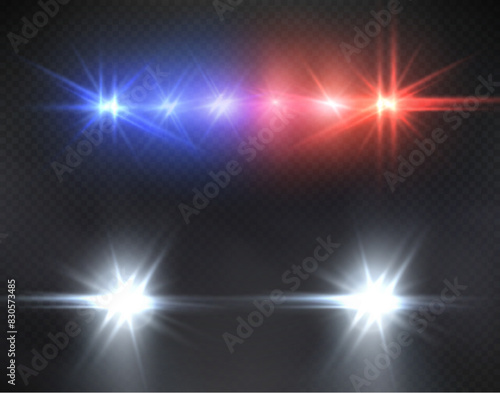 Police siren lights. Beacon flasher, policeman car flashing light and red blue safety sirens vector illustration