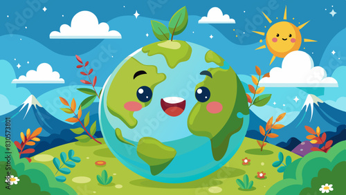 Planeta tierra feliz, medio ambiente y mundo contento