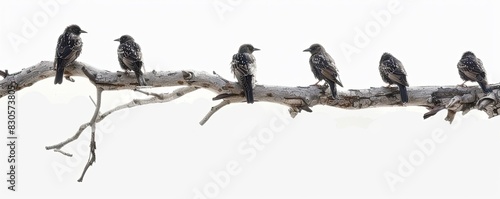 laridae standing in branch of tree on white background  photo