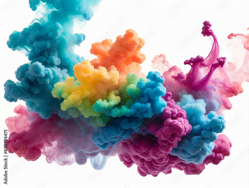 Obraz premium Colorful Ink Smoke in Rainbow Gradient on White Background