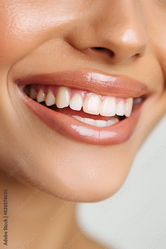 Fototapeta premium Close-up of a smiling woman with white teeth