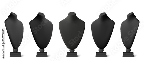 Realistic black stands for jewelry. Bust necklace mannequin vector realistic. Mannequin no head. photo