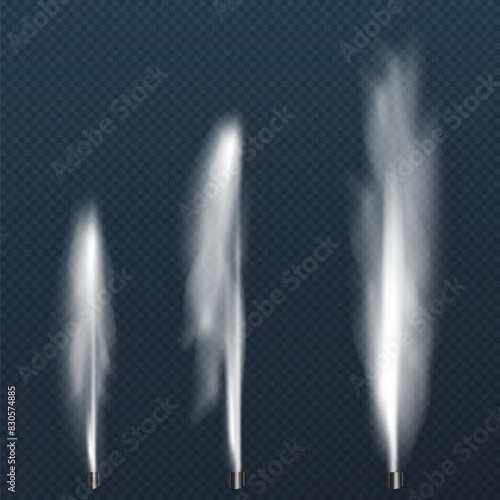 Vector realistic fountains, geysers isolated on transparent background.