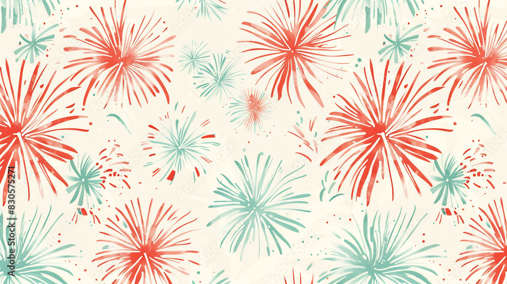 Chic celebration themes blend with a mint-coral firework design on cream for stylish invitations, Chic celebration themes blend with a mint-coral firework design on cream for stylish invitations,