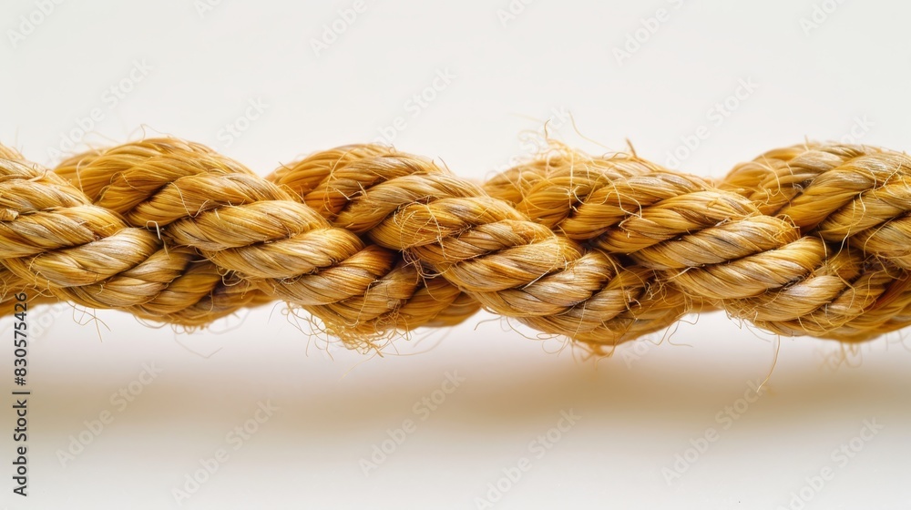 A tight knot of rope against a pristine white backdrop Reflection of rope's top and knot's bottom A tight knot of rope against a pristine white backdrop Reflection of rope's top and knot's bottom