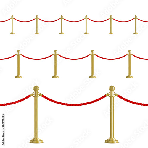 Realistic vector golden rope barriers. VIP event, luxury celebration.
