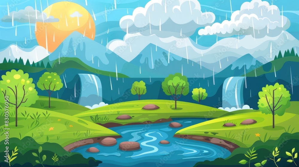 Representation of the water cycle in nature for educational purposes Representation of the water cycle in nature for educational purposes