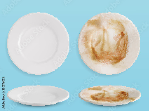 Top view of clean and dirty plates. vector illustration